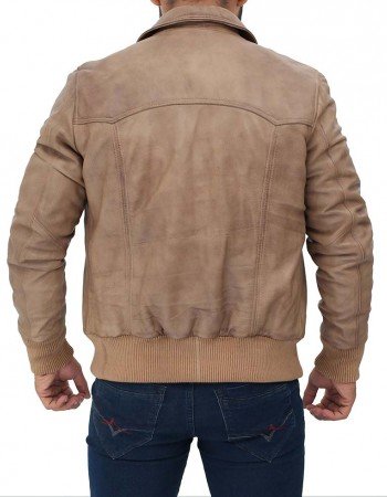 Steven Mens Beige Leather Bomber Jacket Steven Mens Beige Leather Bomber Jacket