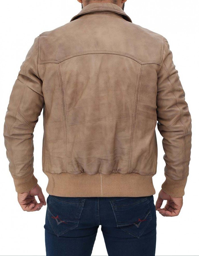 Steven Mens Beige Leather Bomber Jacket Steven Mens Beige Leather Bomber Jacket