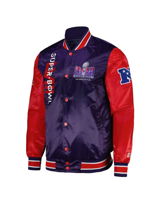 Super Bowl LVIII Purple and Red Varsity Satin Jacket