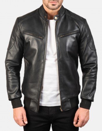 Sven Black Leather Bomber Jacket