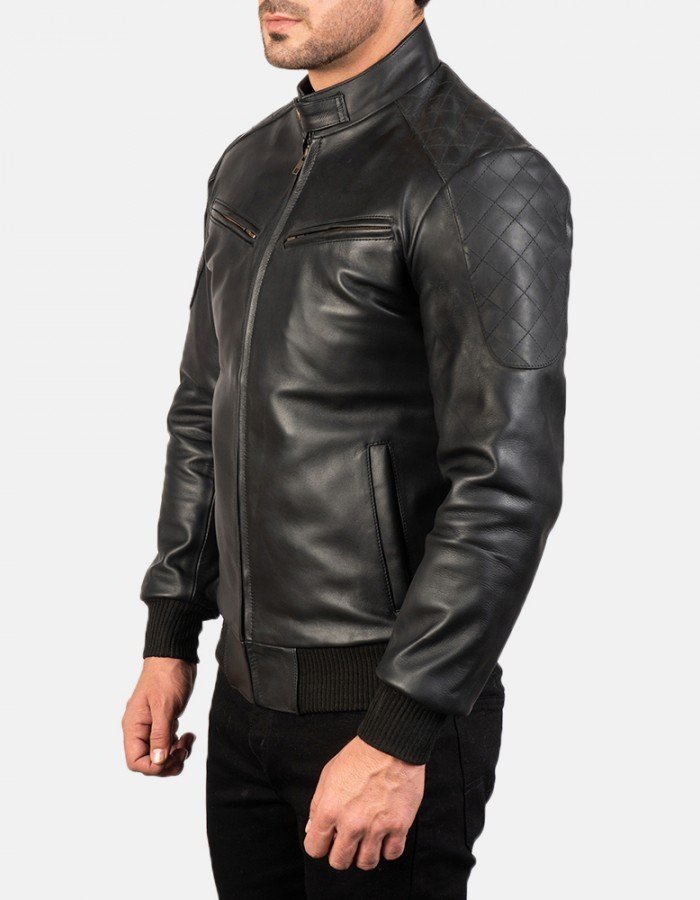 Sven Black Leather Bomber Jacket Sven Black Leather Bomber Jacket