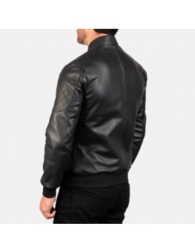 Sven Black Leather Bomber Jacket