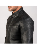 Sven Black Leather Bomber Jacket