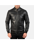 Sven Black Leather Bomber Jacket