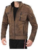 Tavares Distressed Cafe Racer Brown Leather Jacket