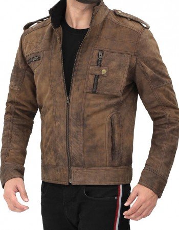 Tavares Distressed Cafe Racer Brown Leather Jacket Tavares Distressed Cafe Racer Brown Leather Jacket