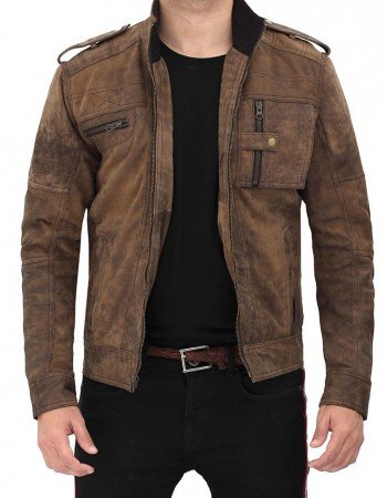 Tavares Distressed Cafe Racer Brown Leather Jacket