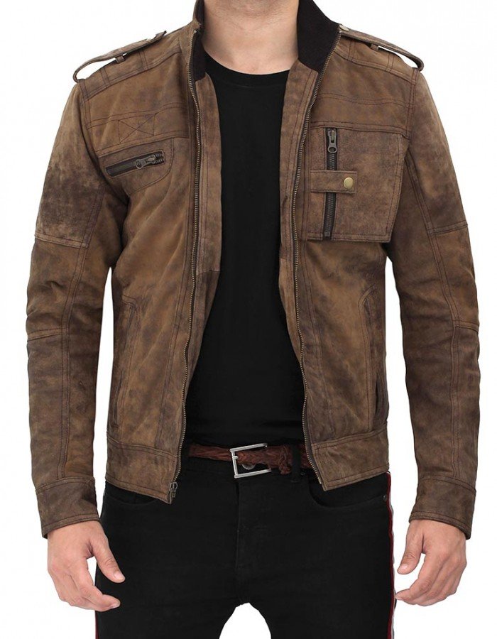 Tavares Distressed Cafe Racer Brown Leather Jacket Tavares Distressed Cafe Racer Brown Leather Jacket
