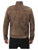 Tavares Distressed Cafe Racer Brown Leather Jacket