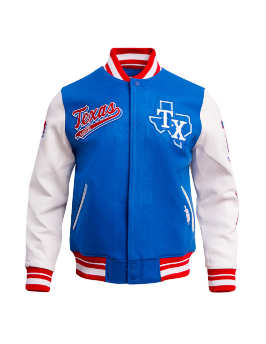Texas Rangers Script Tail Classic Rib Varsity Jacket