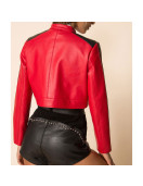 Thandi Cropped Racer Red Leather Jacket