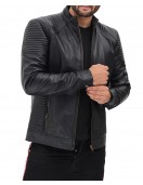 Trento Mens Black Fitted Quilted Leather Jacket