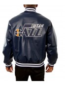 Utah Jazz Navy Blue Varsity Leather Jacket