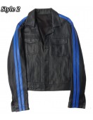V Sample Striped Genuine Leather Jacket