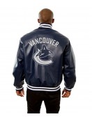 Vancouver Canucks Navy Blue Varsity Leather Jacket