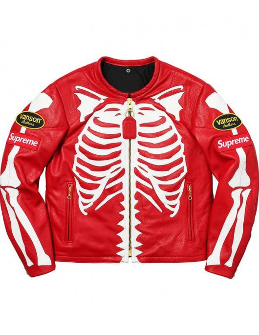 Vanson Skeleton Red Leather Jacket