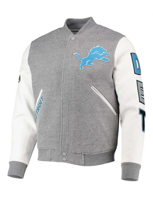 Varsity Detroit Lions Grey and White Jacket