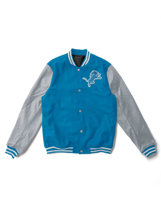 Varsity Detroit Lions Light Blue and Gray Two Tone Jacket