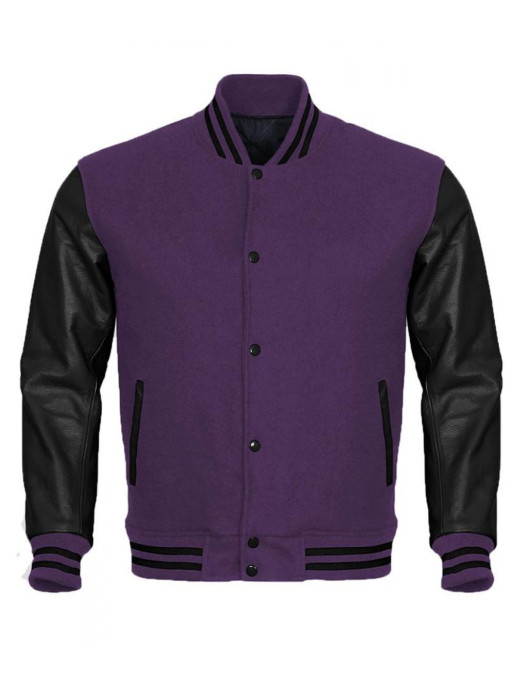 Varsity Letterman Black and Purple Jacket