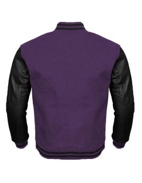 Varsity Letterman Black and Purple Jacket