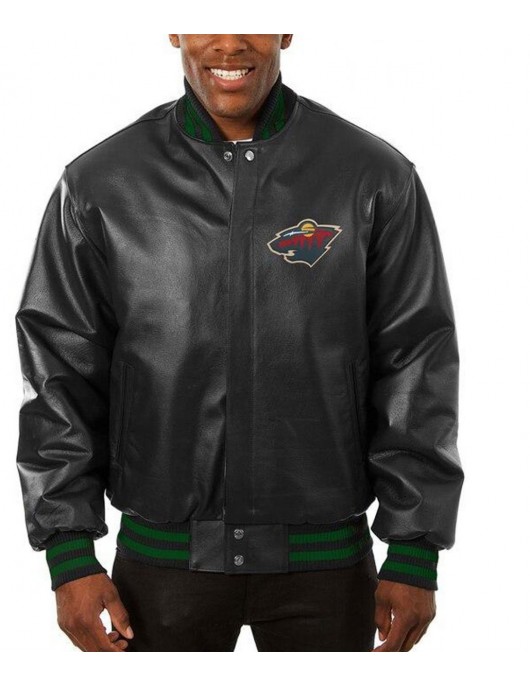Varsity Minnesota Wild Black Leather Jacket