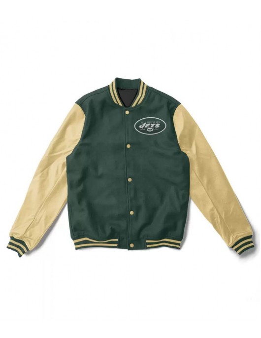 Varsity NY Jets Green and Cream Wool/Leather Jacket