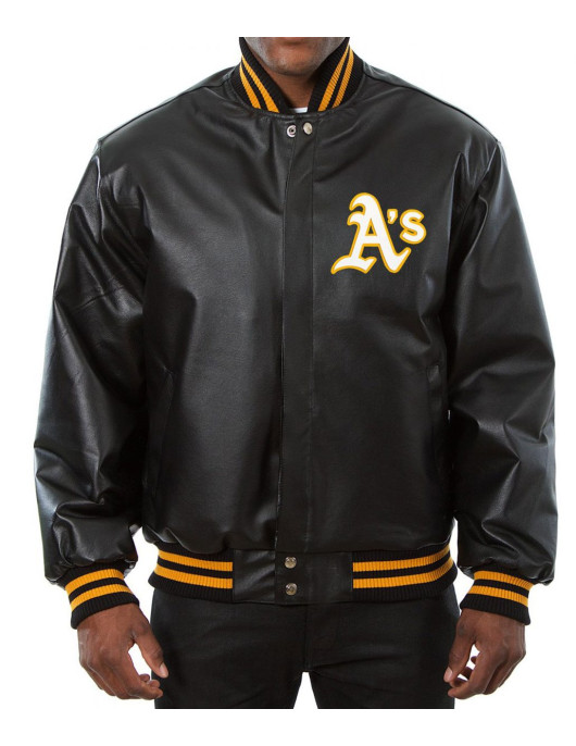 Varsity Oakland Athletics Black Leather Jacket