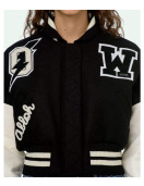 Varsity Off White Cropped Black and White Jacket