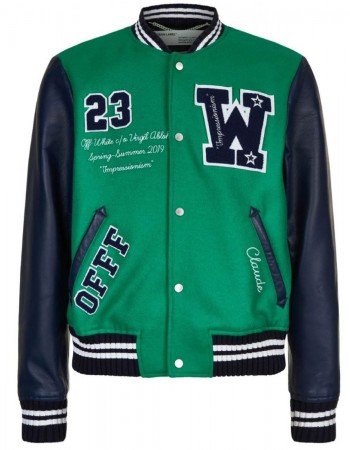 Varsity Off-White 23 Eagle Red and Black/Green and Blue Jacket