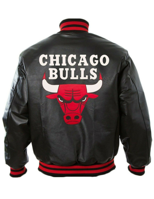 Vintage Chicago Bulls 90's Basketball Letterman Bomber Black Leather Jacket