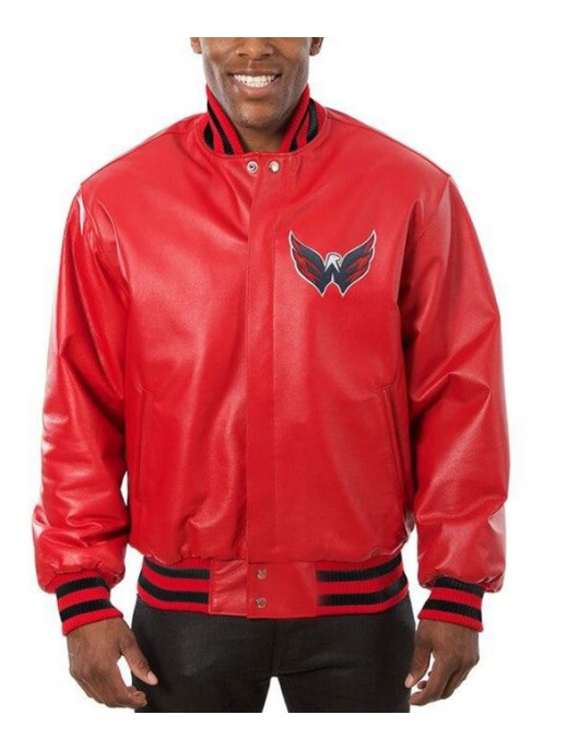 Washington Capitals Red Varsity Leather Jacket