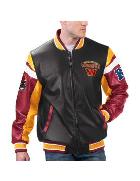 Washington Commanders Black Varsity Full-Zip Leather Jacket