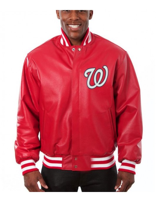Washington Nationals Red Varsity Leather Jacket