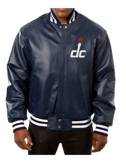 Washington Wizards Letterman Navy Blue Leather Jacket