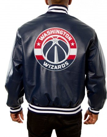 Washington Wizards Letterman Navy Blue Leather Jacket