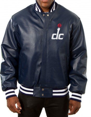 Washington Wizards Navy Blue Varsity Leather Jacket