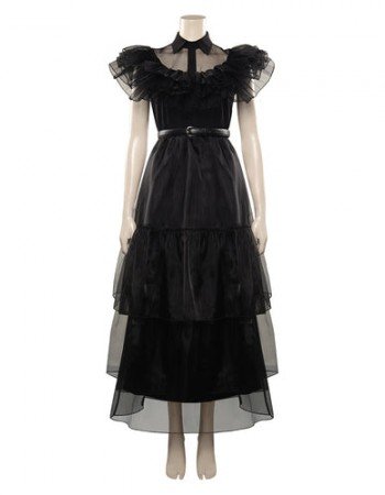 Wednesday Addams Black Party Dress Cosplay Costume Outfits Halloween Party Suit