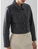 Wednesday Addams Jenna Ortega Cropped Black Leather Jacket