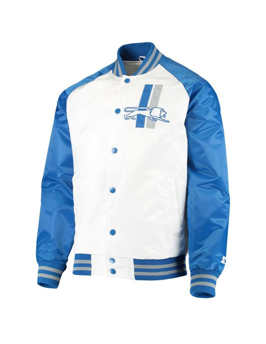 White/Blue Detroit Lions Clean Up Throwback Satin Jacket