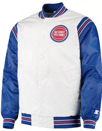 White/Blue Detroit Pistons Renegade Varsity Satin Jacket