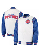 White/Blue Detroit Pistons Renegade Varsity Satin Jacket