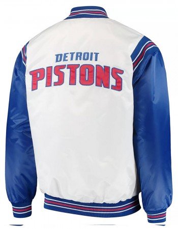 White/Blue Detroit Pistons Renegade Varsity Satin Jacket