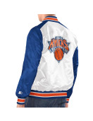 White/Blue New York Knicks Renegade Varsity Satin Jacket
