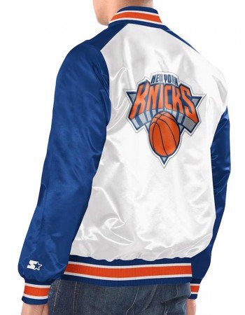 White/Blue New York Knicks Renegade Varsity Satin Jacket