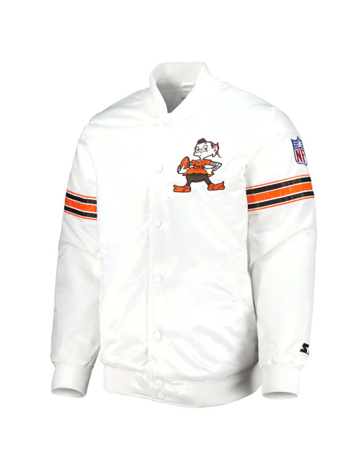 White Cleveland Browns The Power Forward Satin Jacket