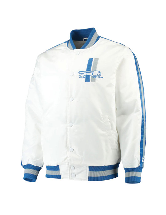 White Detroit Lions Throwback D-Line Satin Jacket