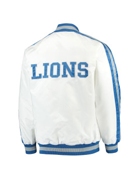 White Detroit Lions Throwback D-Line Satin Jacket