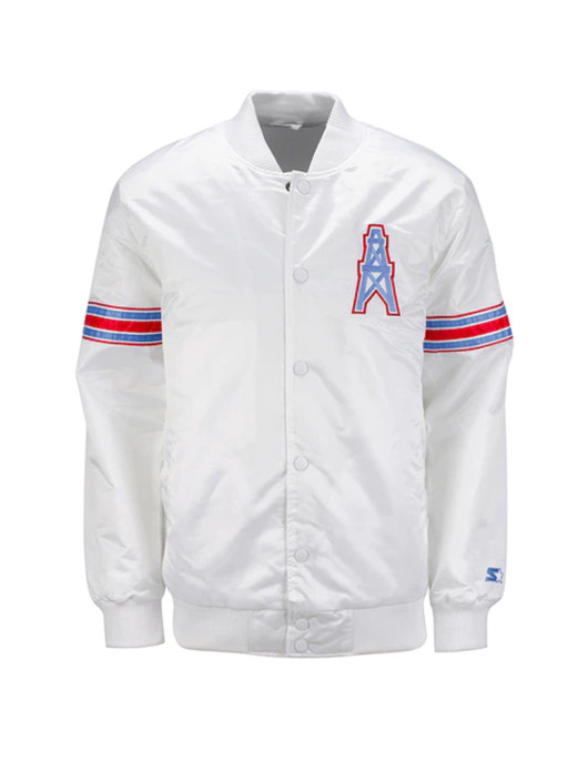 White Houston Oilers Retro Satin Jacket