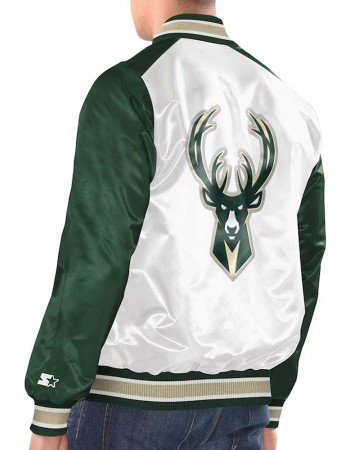 White/Hunter Green Milwaukee Bucks Renegade Varsity Satin Jacket
