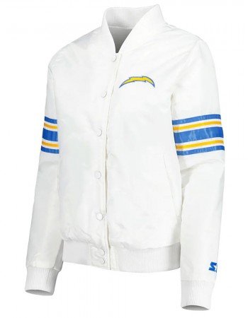 White LA Chargers Line Up Full-Snap Satin Jacket